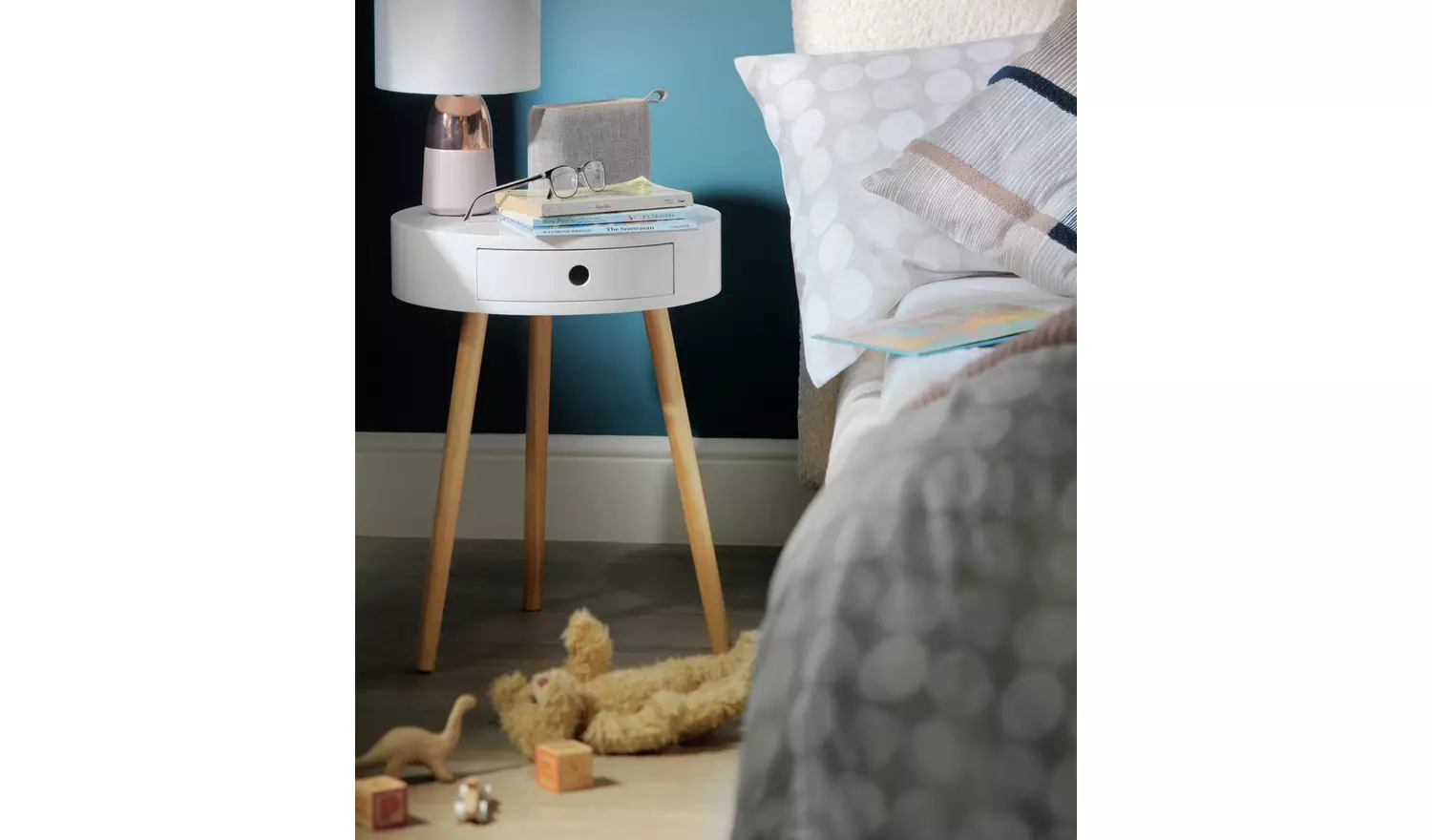 Habitat Otto 1 Drawer Round Bedside Table - White