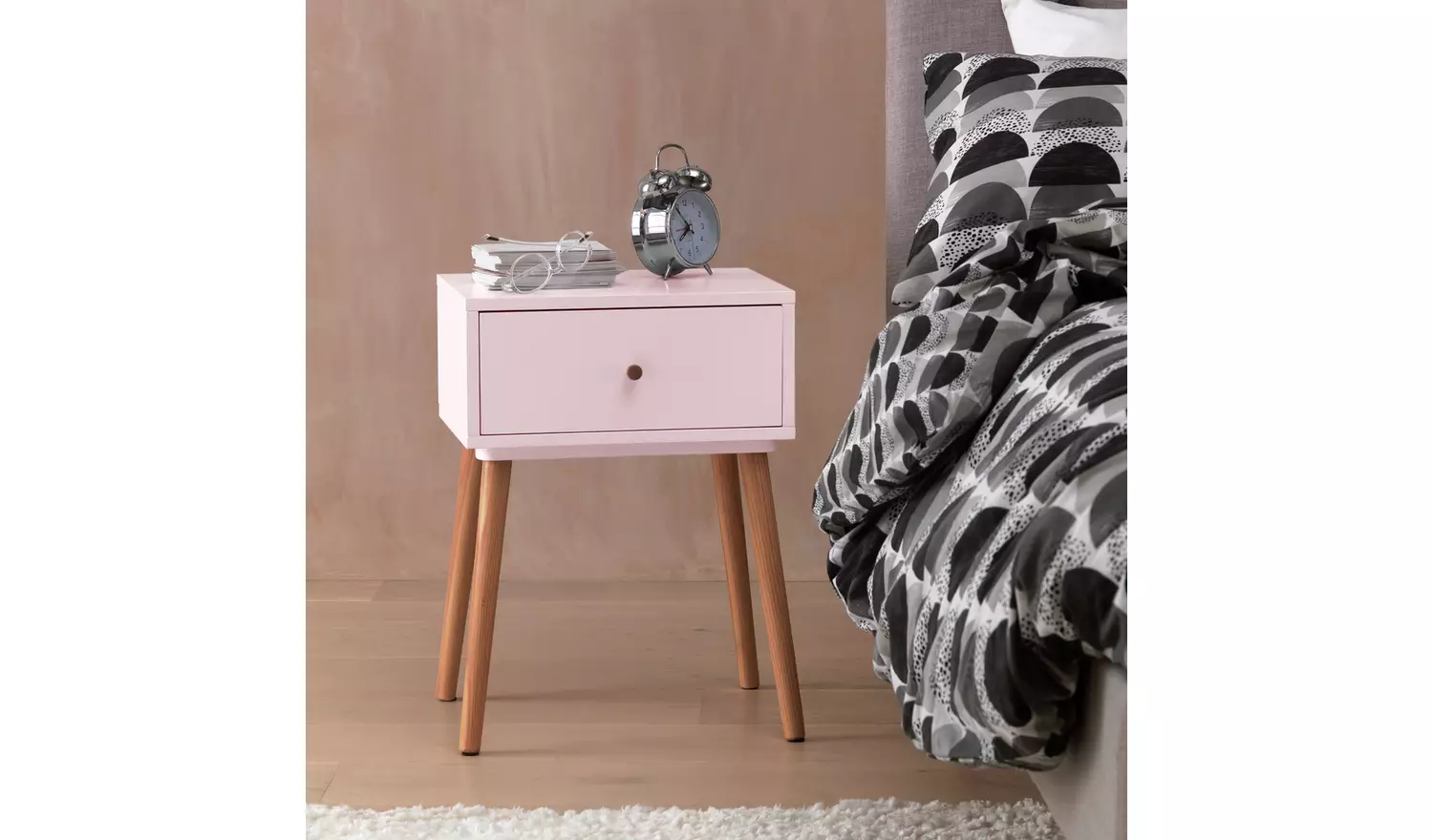 Habitat Otto 1 Drawer Bedside Table - Pink
