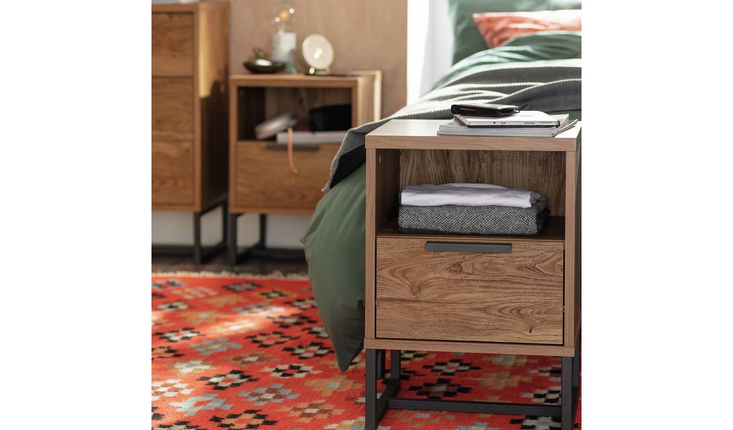 Habitat Nomad 1 Drawer Set of 2 Bedside Tables - Oak Effect