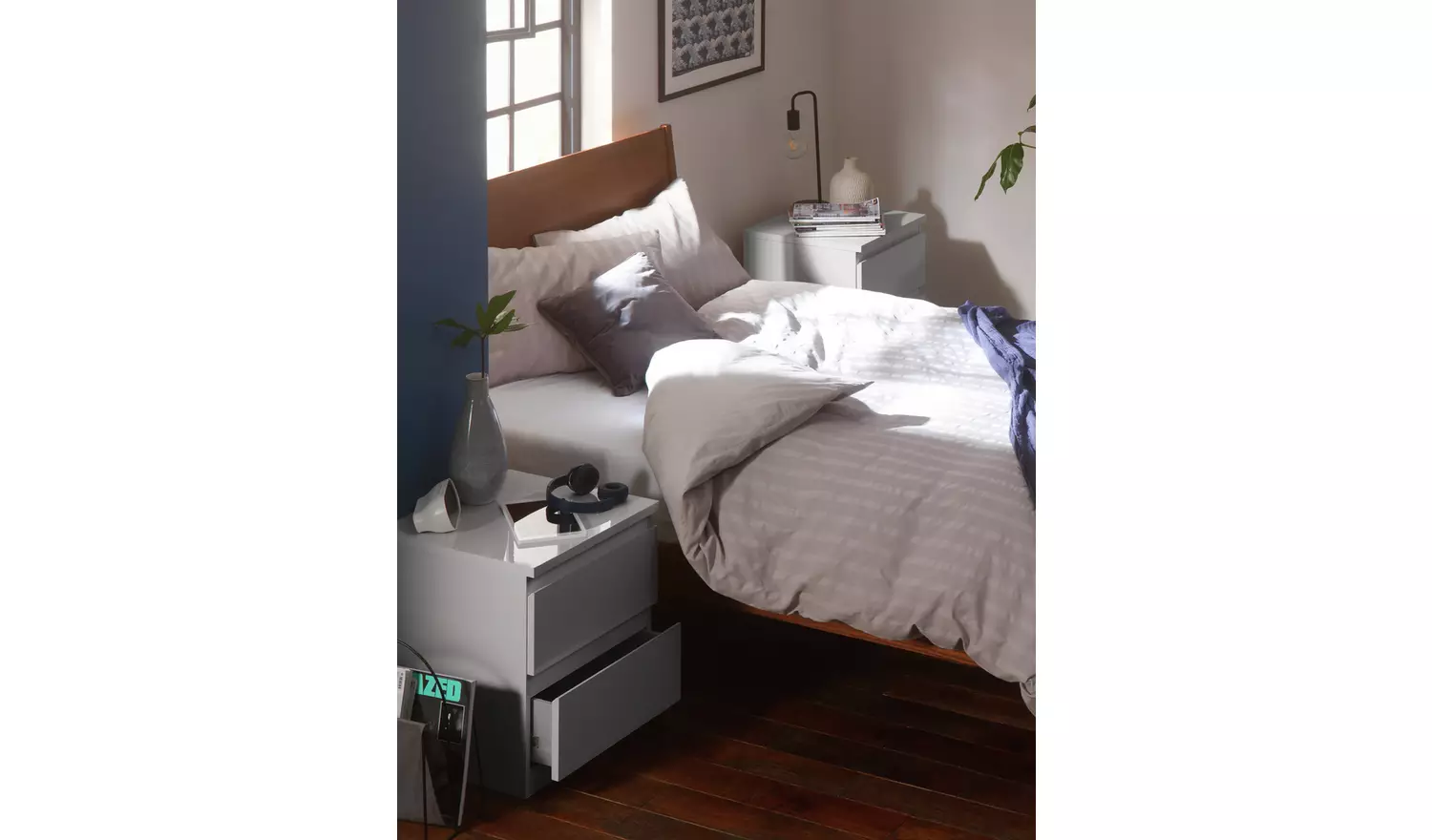 Argos Home Jenson Set of 2 Drawer Bedside Table - Grey Gloss