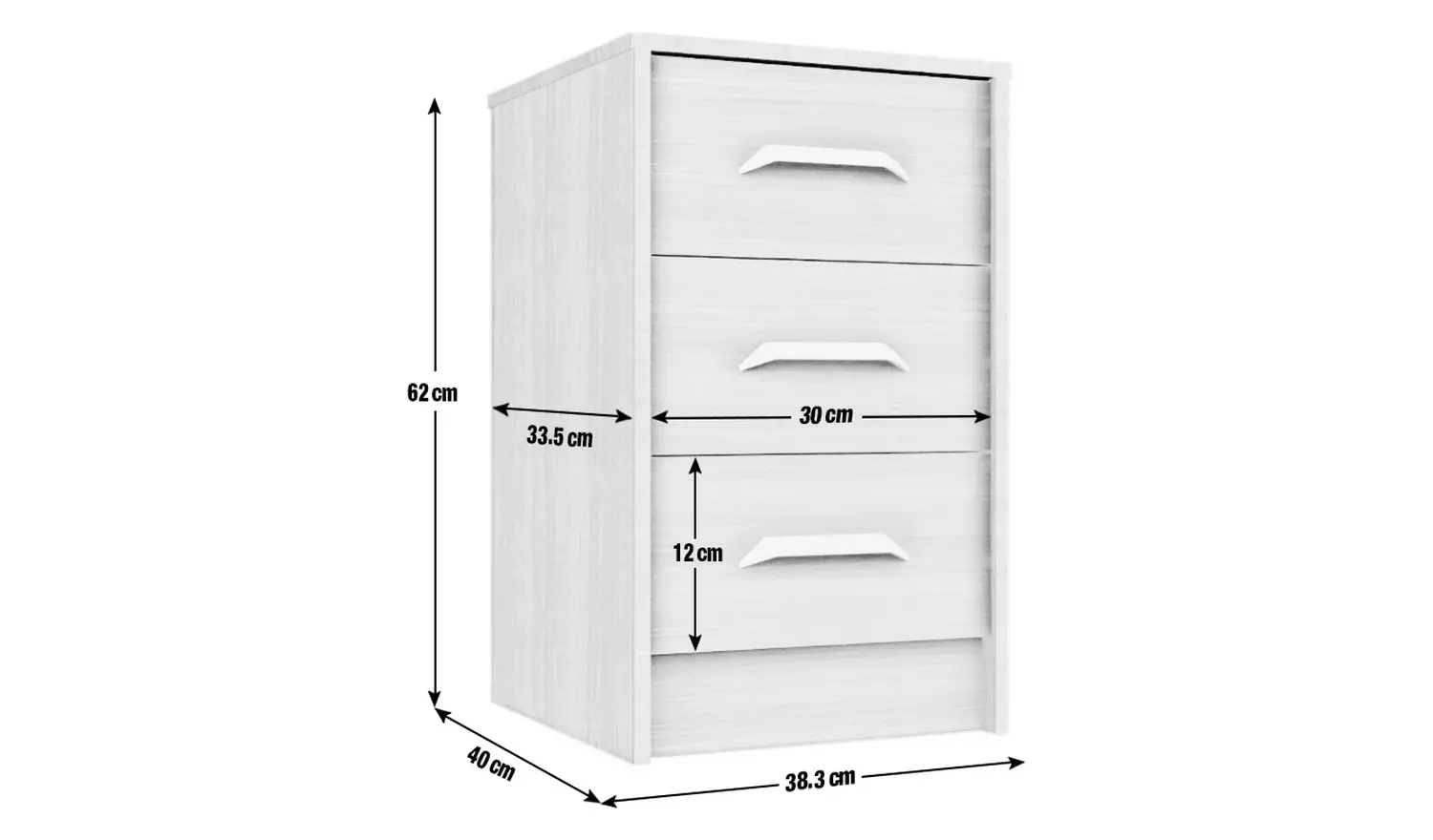 Ashdown 3 Drawer Bedside Table - Dark Grey