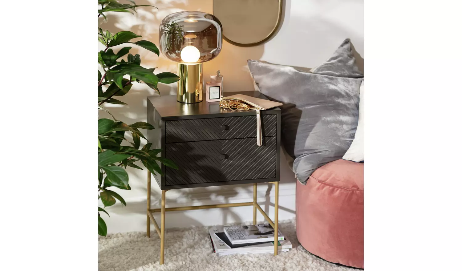 Habitat Barcelona 2 Drawer Bedside Table - Charcoal