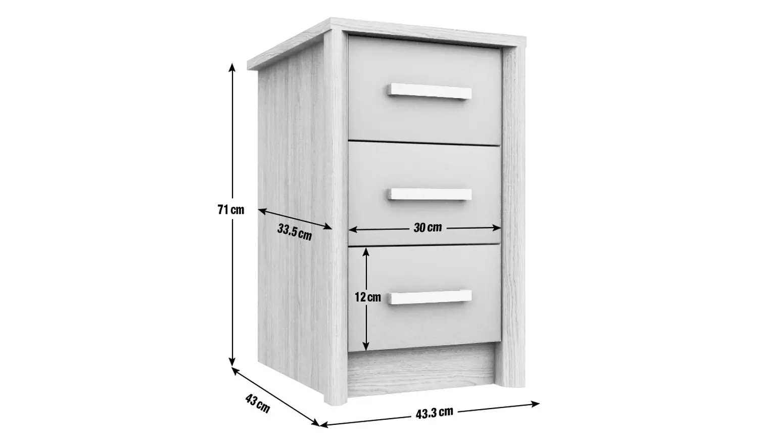 Grasmere 3 Drawer Bedside Table - Dark Grey