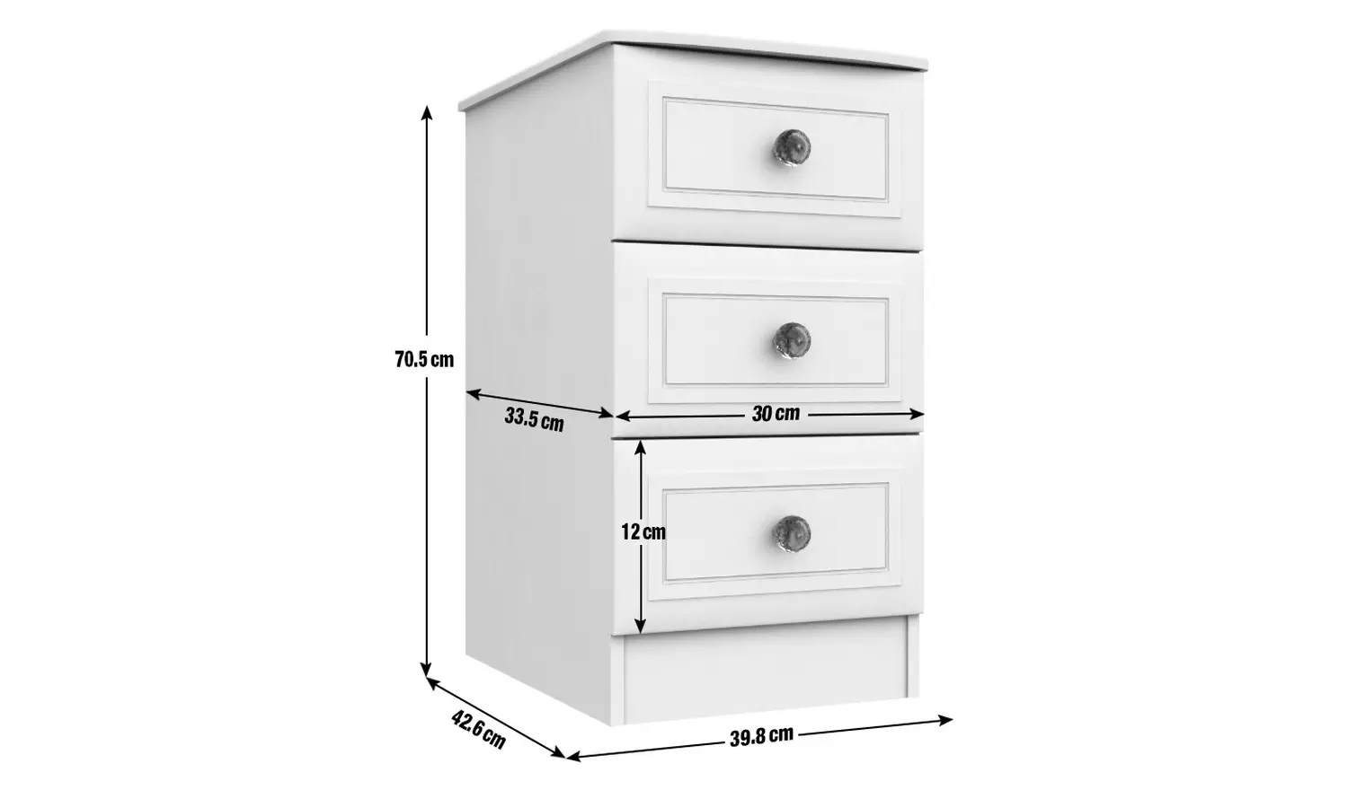Rendlesham 3 Drawer Bedside Table - White