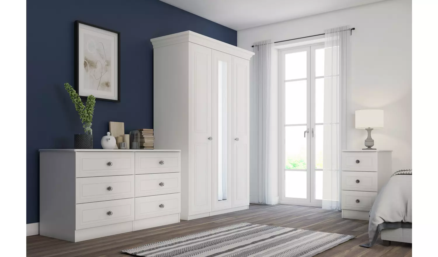 Rendlesham 3 Drawer Bedside Table - White