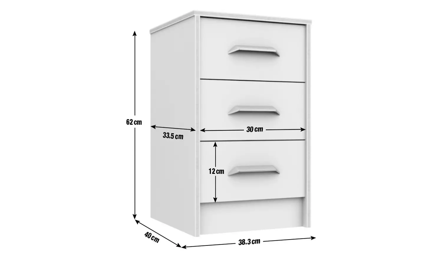 Ashdown 3 Drawer Bedside Table - White