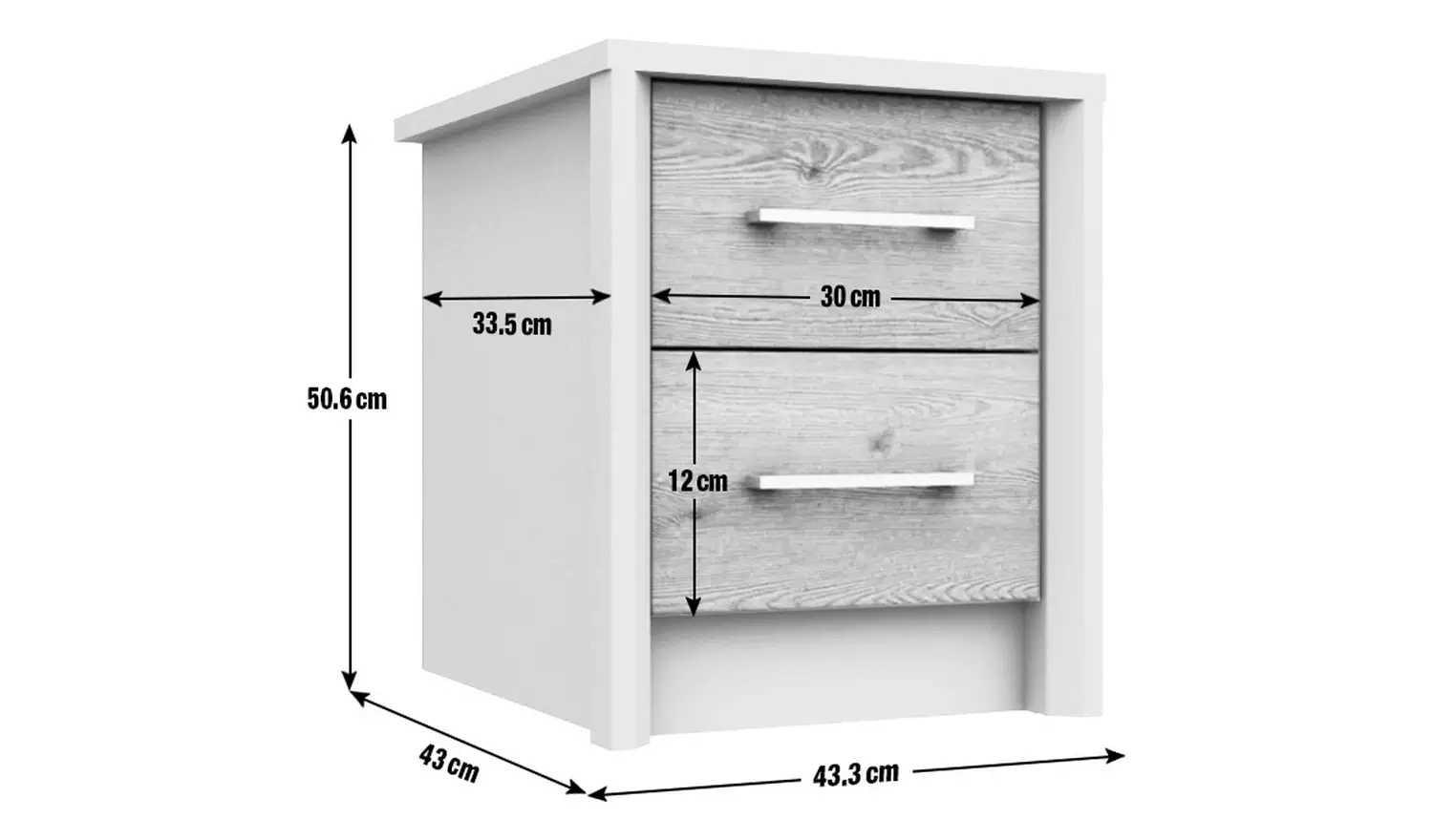 Lancaster 2 Drawer Bedside Table - Dark Grey