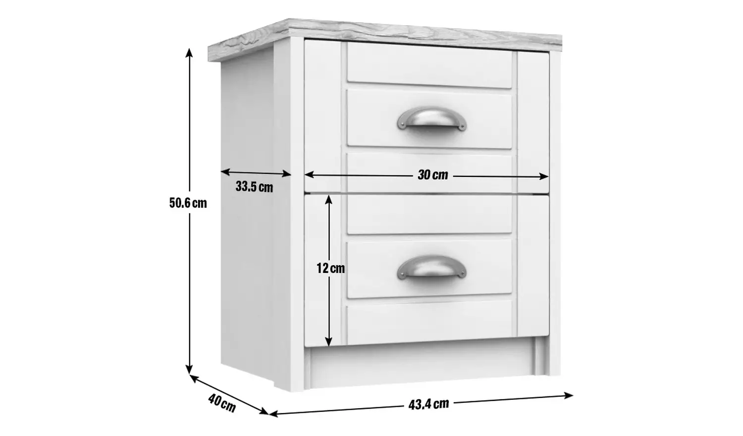 Kielder 2 Drawer Bedside Table - White