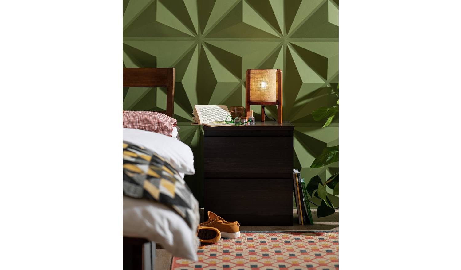 Argos Home Jenson 2 Drawer Bedside Table - Black Brown