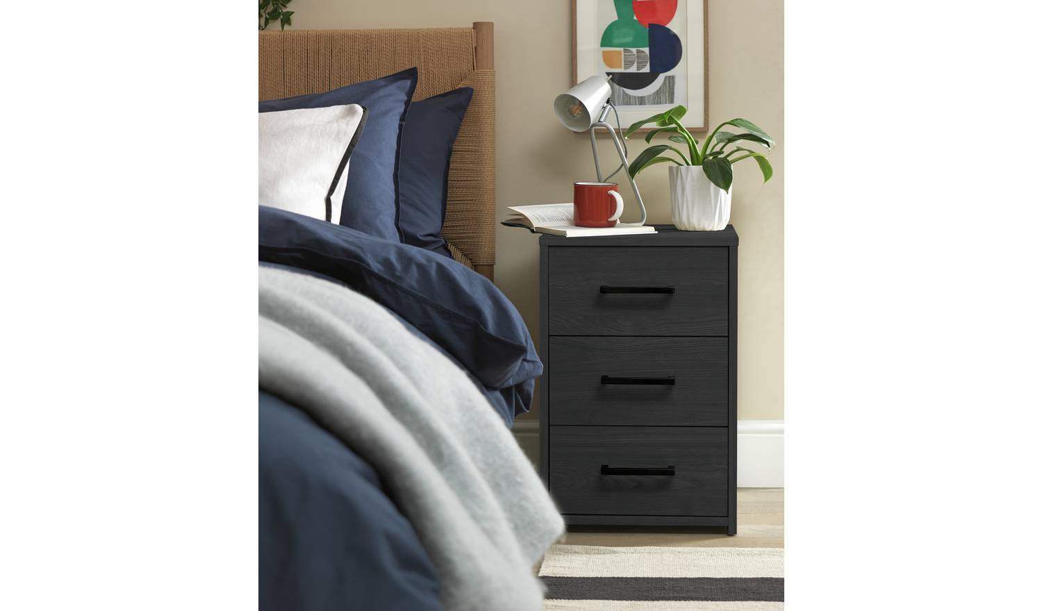 Argos Home Oslo 3 Drawer Bedside Table - Black Oak Effect