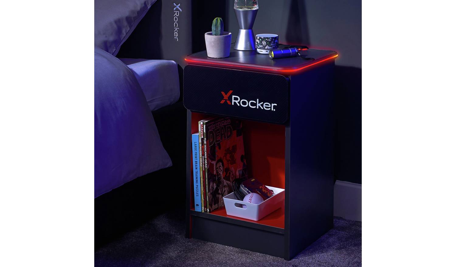 X Rocker Carbon Tek LED Charging Pad Bedside Table - Black