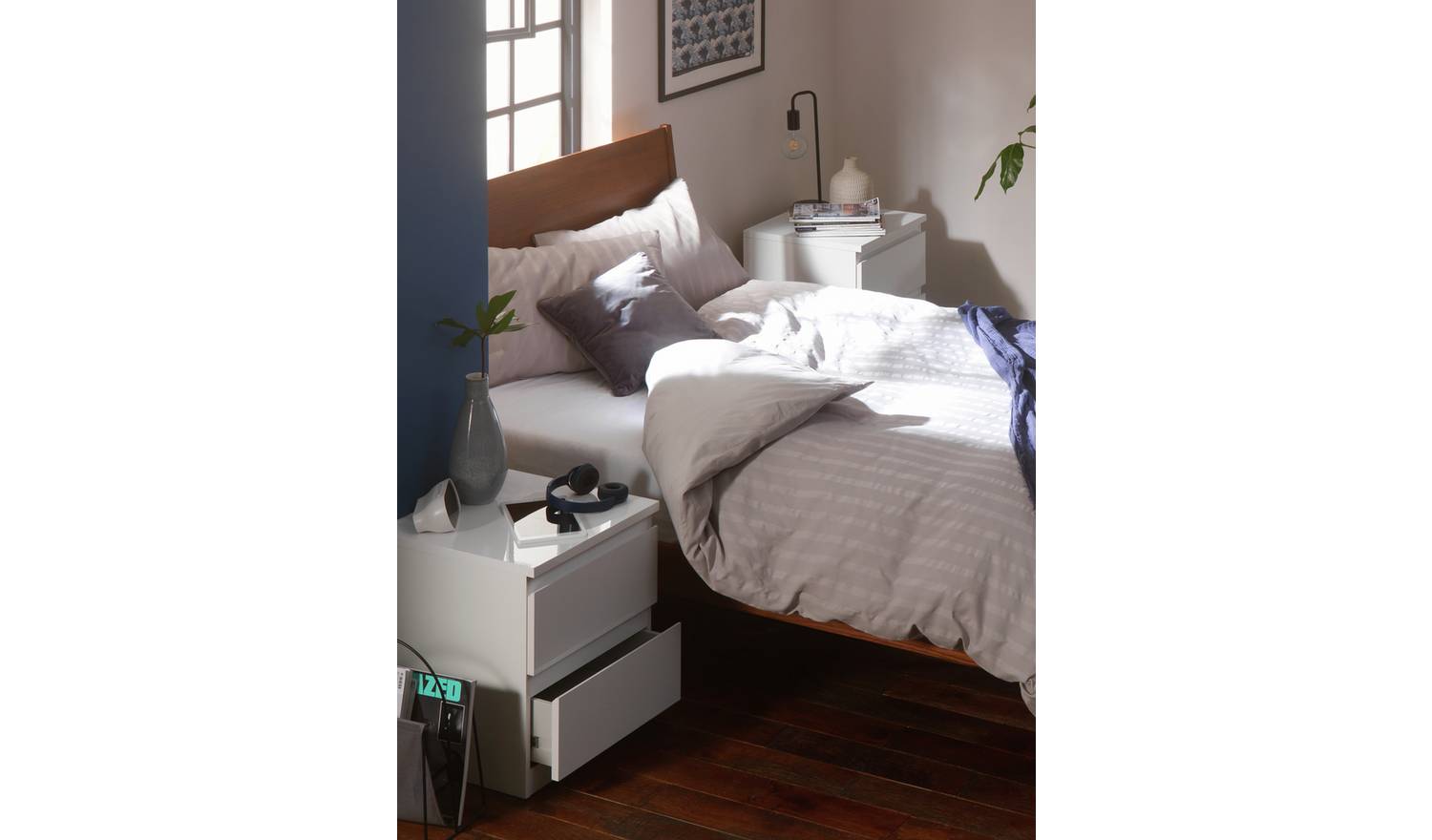 Argos Home Jenson Set of 2 Drawer Bedside Table -White Gloss