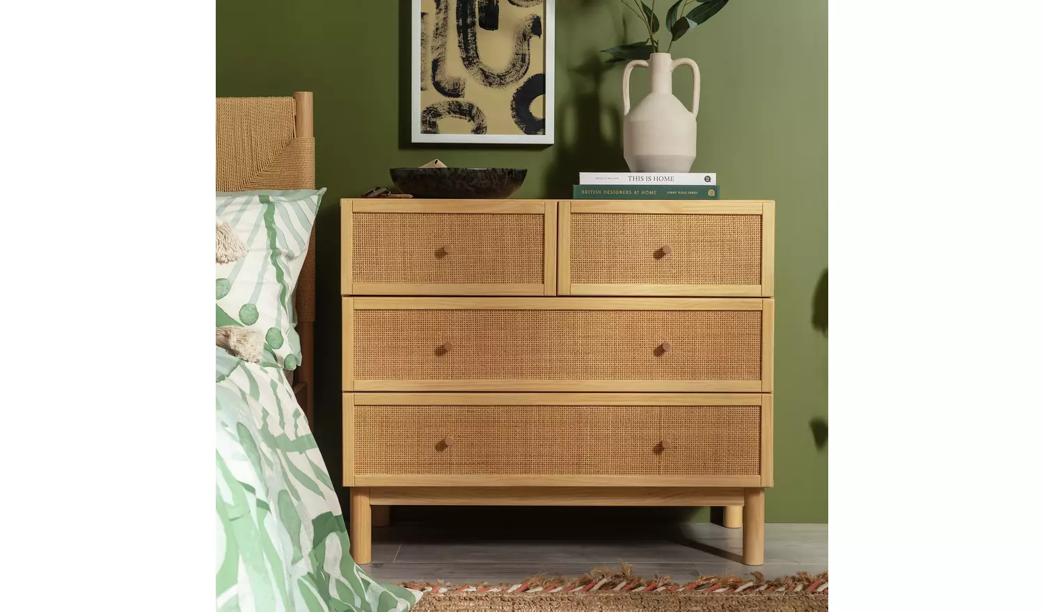 Habitat Simone Rattan 4 Drawer Chest - Pine