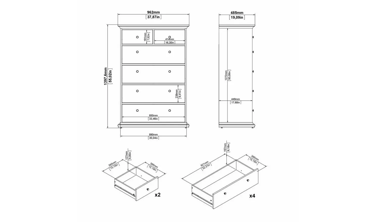 Tvilum Paris 6 Drawer Chest - White
