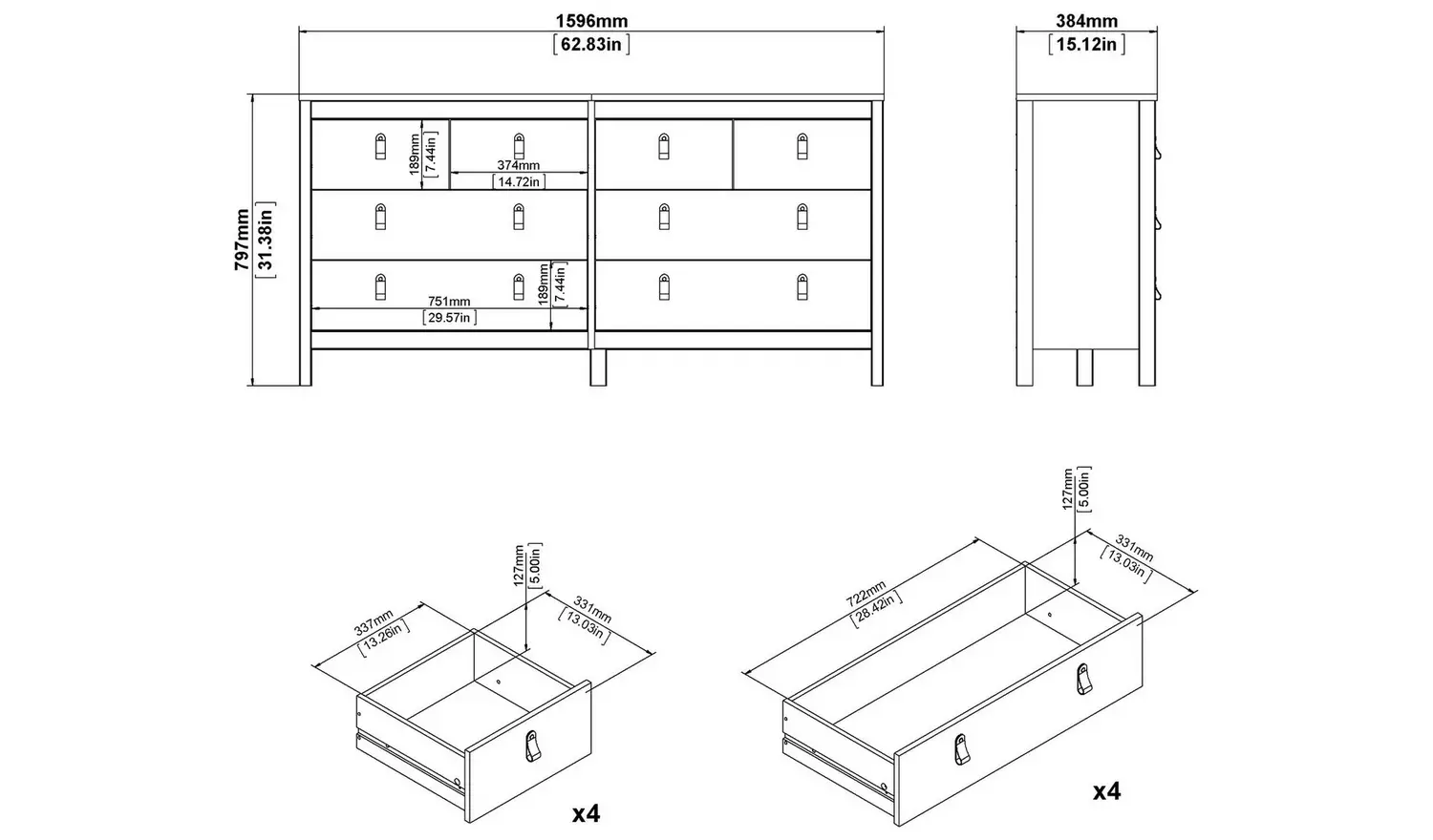 Tvilum Madrid 8 Drawer Chest - White