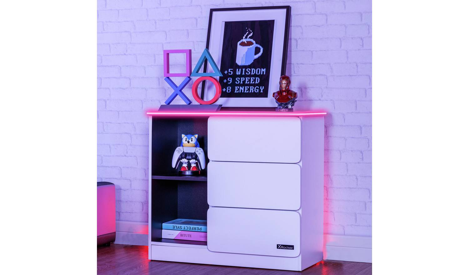 X Rocker Carbon Tek LED 3 Drawer Chest - White