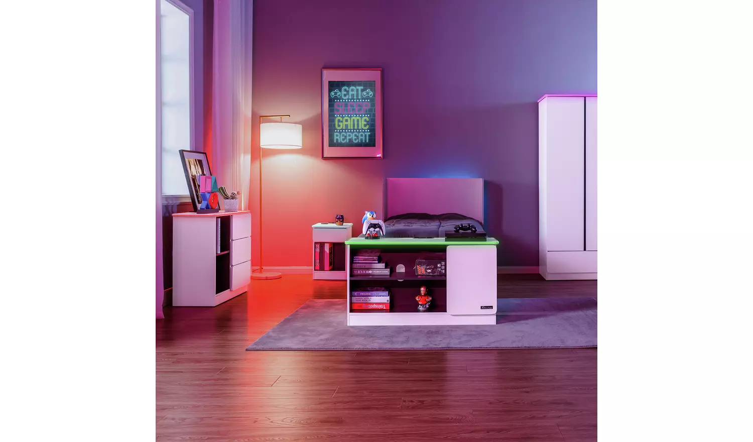 X Rocker Carbon Tek LED 3 Drawer Chest - White