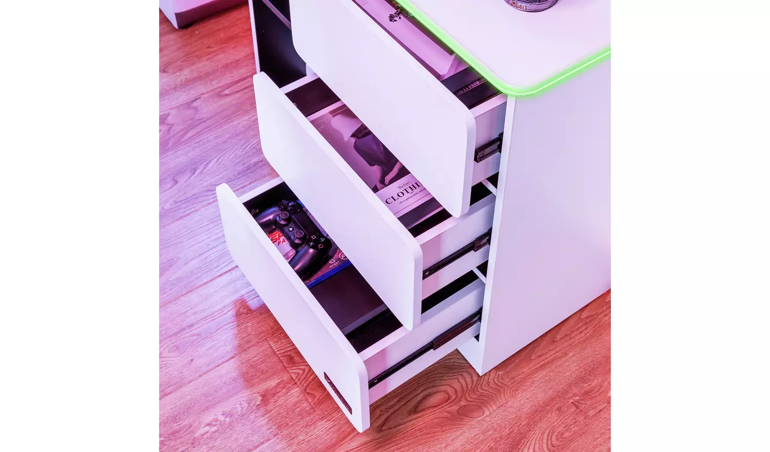 X Rocker Carbon Tek LED 3 Drawer Chest - White