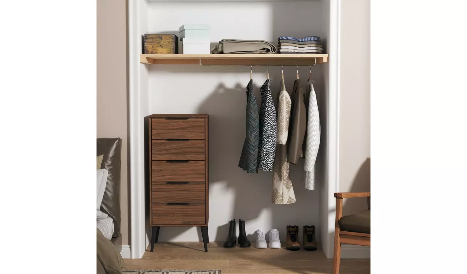 Livara Bergen 5 Drawer Tallboy - Walnut