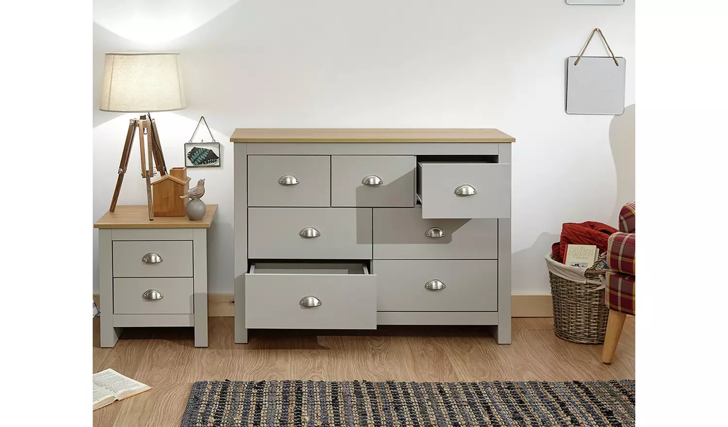 GFW Lancaster 7 Drawer Chest - Grey Oak