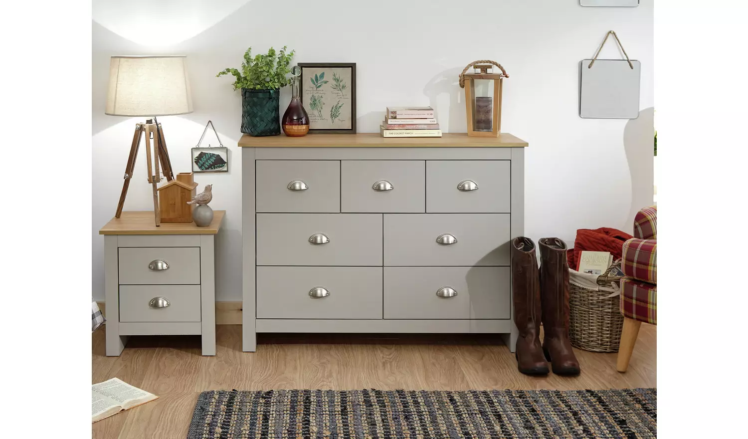 GFW Lancaster 7 Drawer Chest - Grey Oak