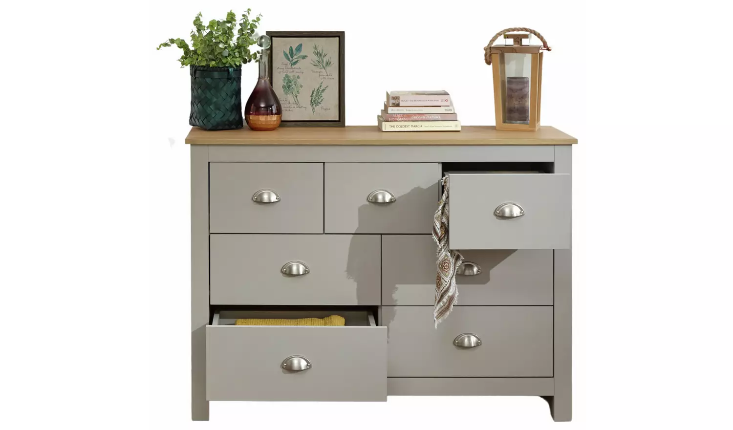 GFW Lancaster 7 Drawer Chest - Grey Oak