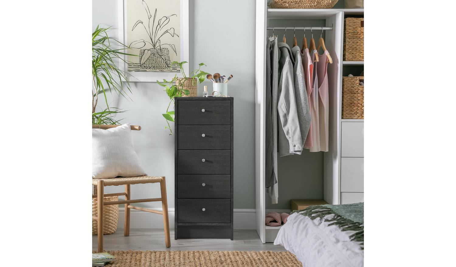 Argos Home Malibu 5 Drawer Tallboy - Black Oak Effect