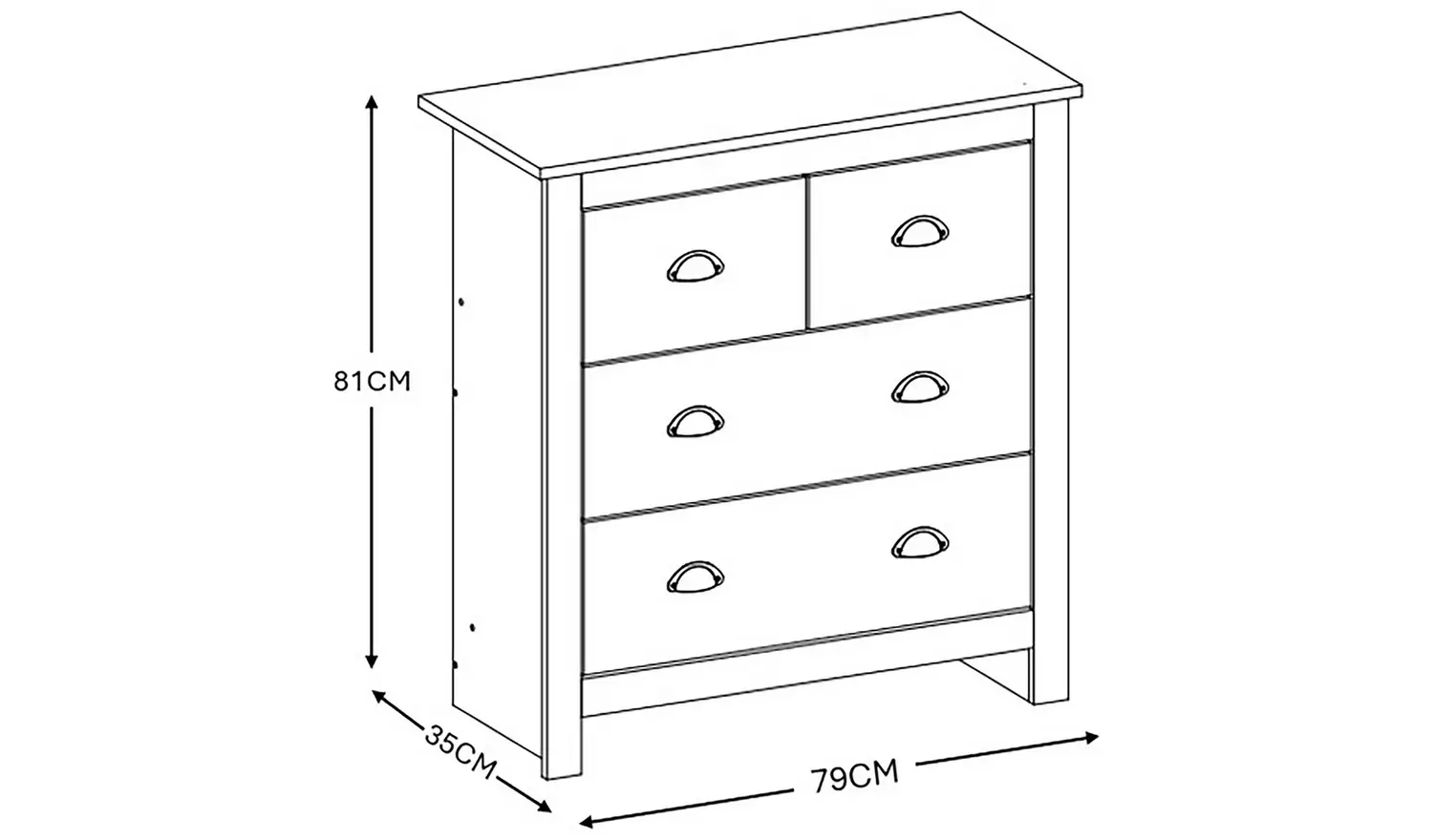 GFW Lancaster 4 Drawer Chest - Grey