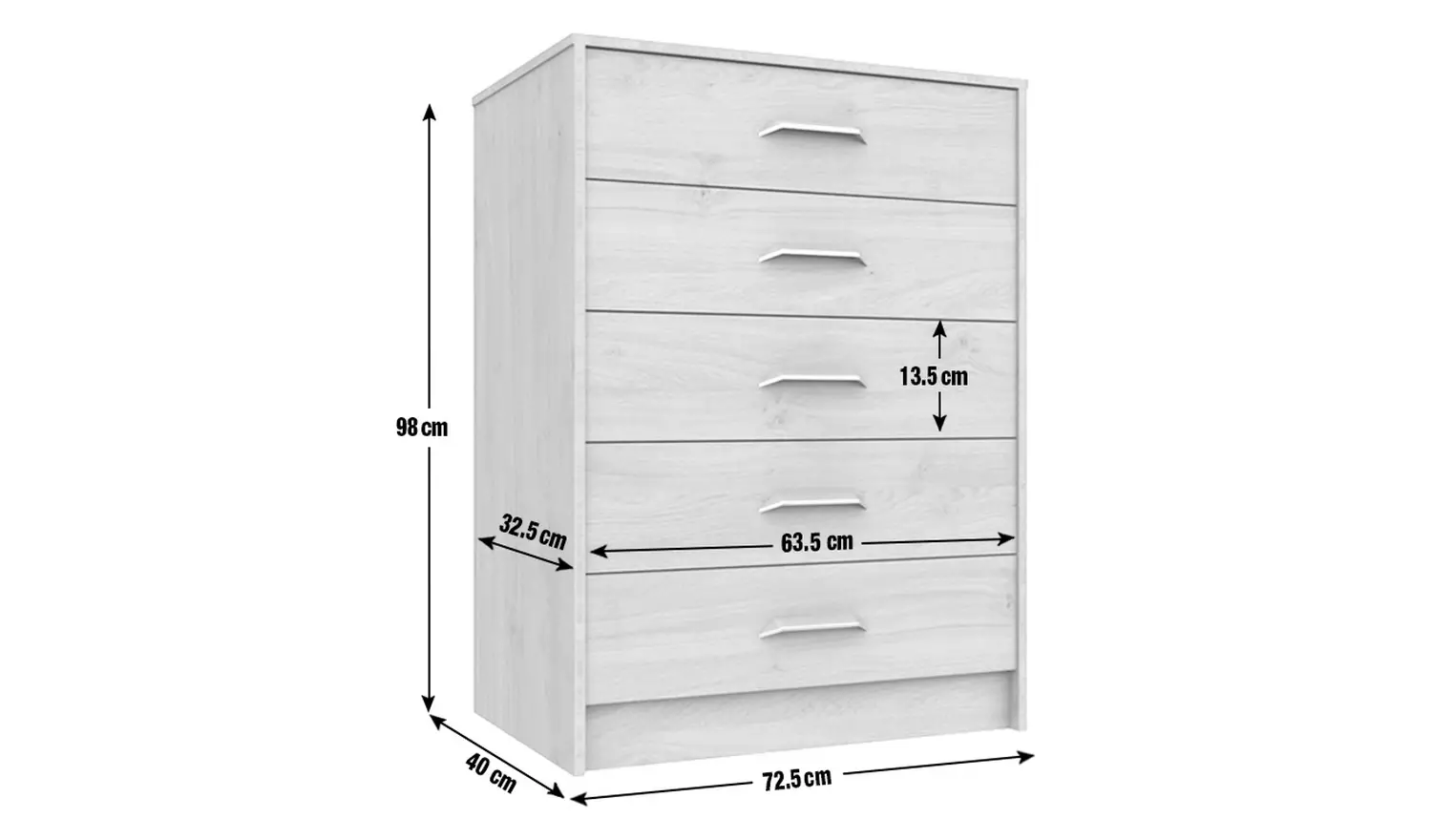 Ashdown 5 Drawer Chest - Oak Effect