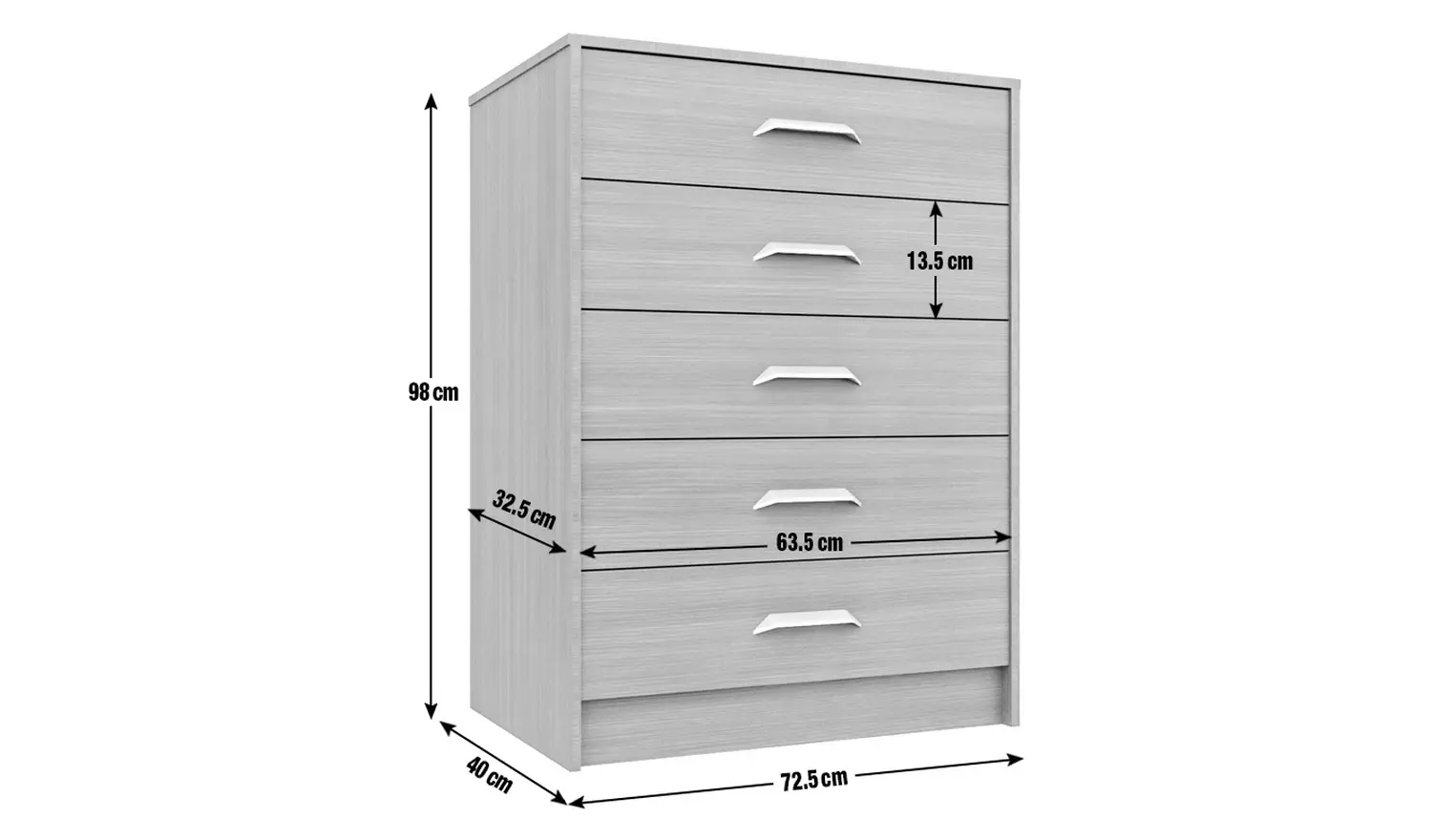 Ashdown 5 Drawer Chest - Dark Grey