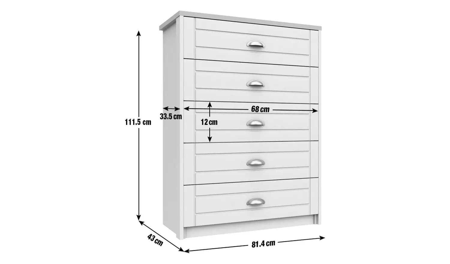 Kielder 5 Drawer Chest - Grey
