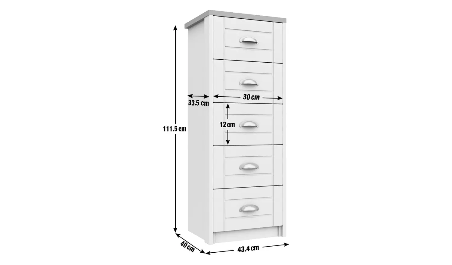 Kielder 5 Drawer Tallboy - White