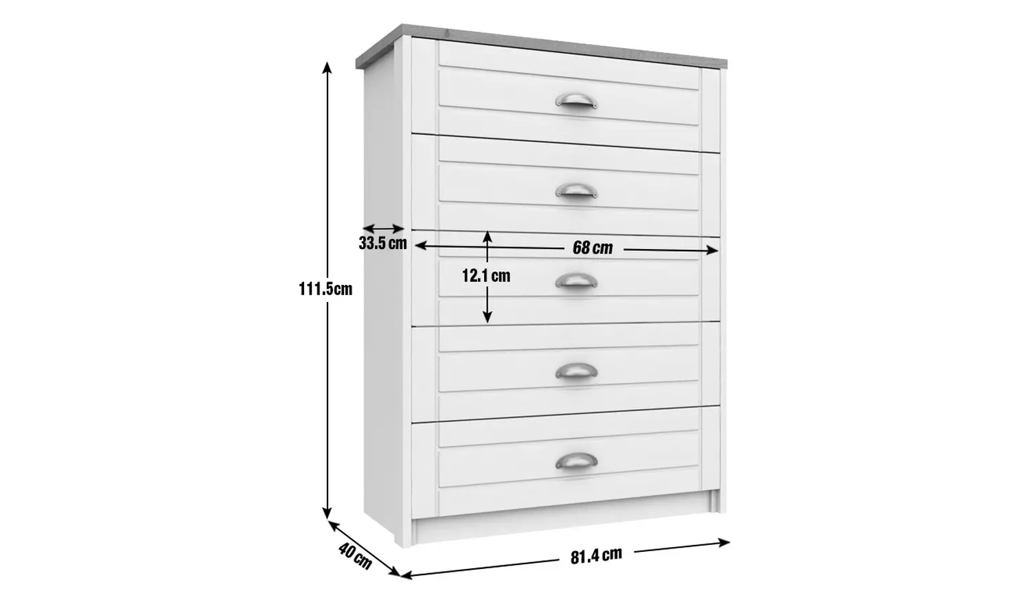 Kielder 5 Drawer Chest - White