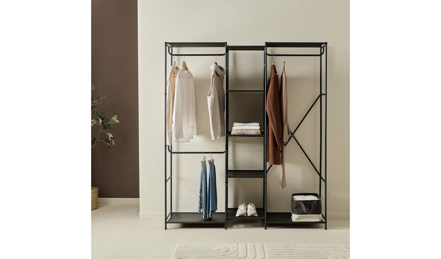 Argos Home Spencer 3 Rail 6 Shelf Wardrobe - Black