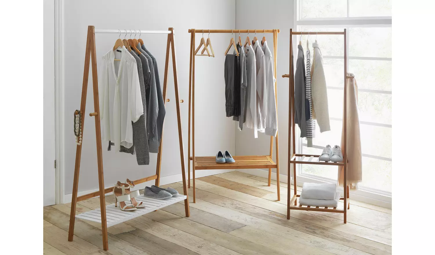 Argos Home Belvoir Clothes Rail with Shelf - Bamboo & White