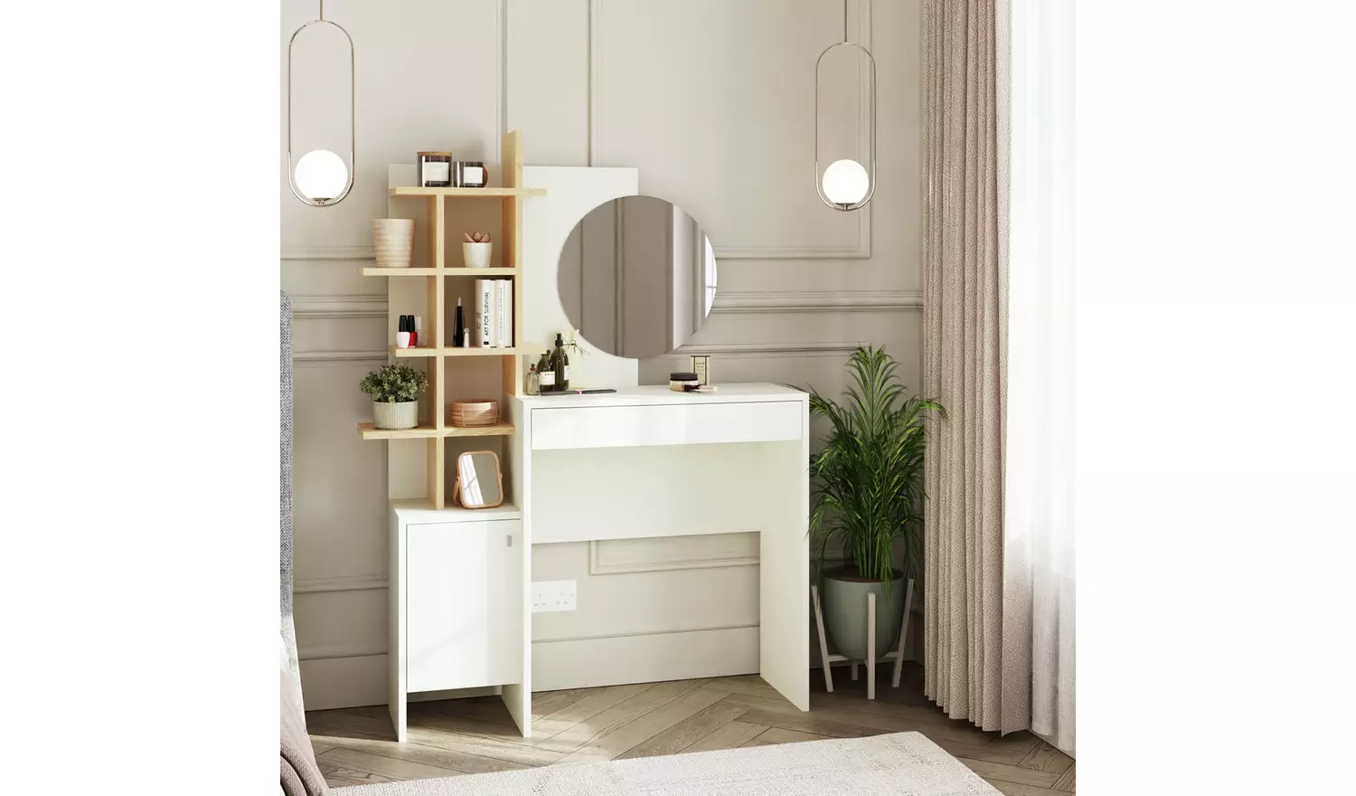 GFW Freyja 1 Drawer Dressing Table - White & Oak