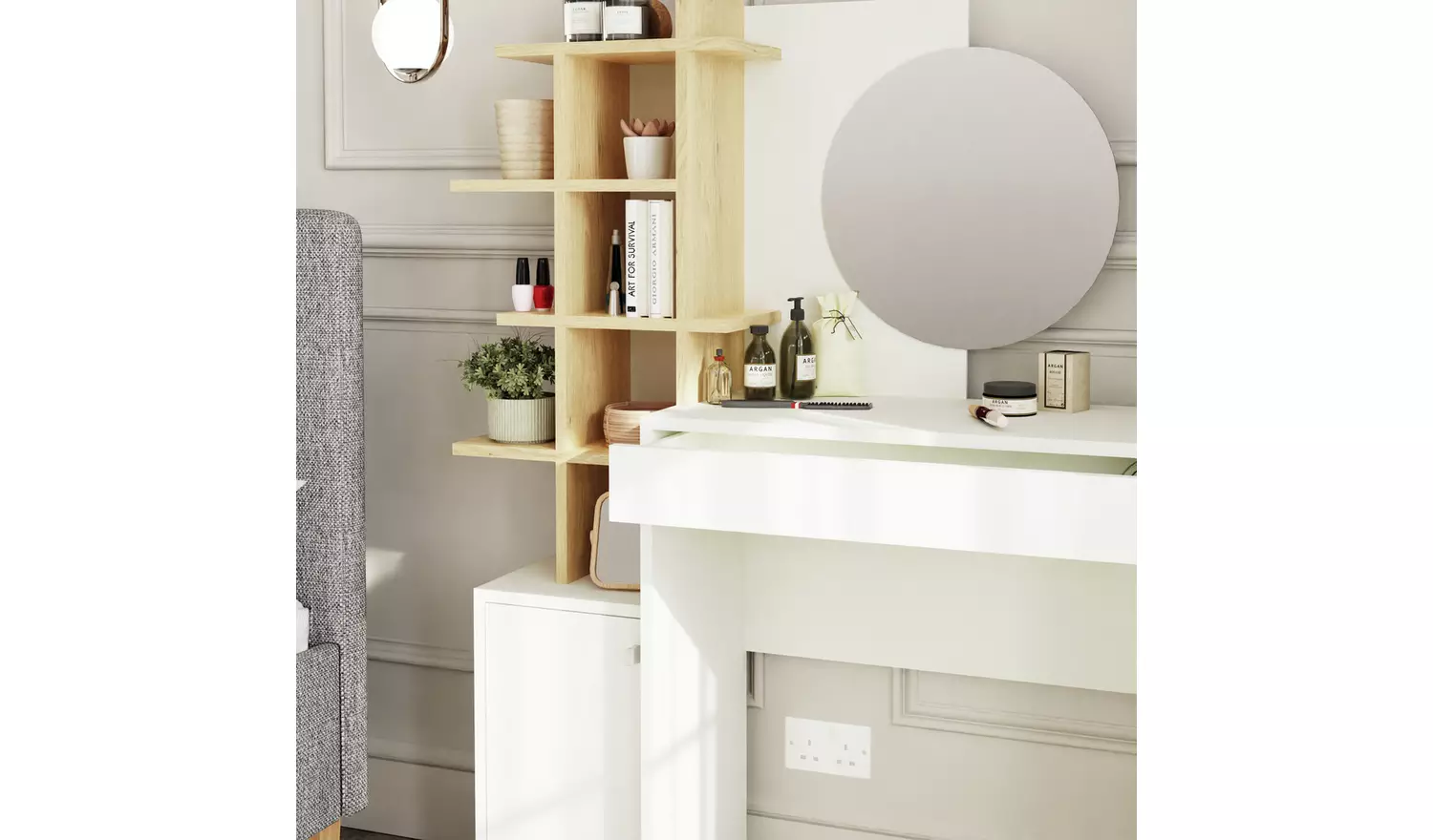 GFW Freyja 1 Drawer Dressing Table - White & Oak