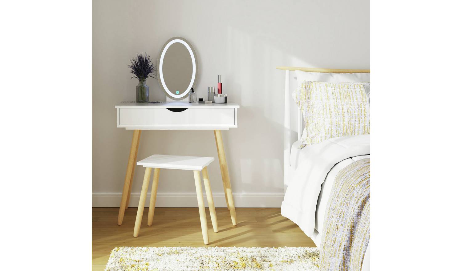 GFW Signy 1 Drawer Dressing Table & Stool - White & Oak