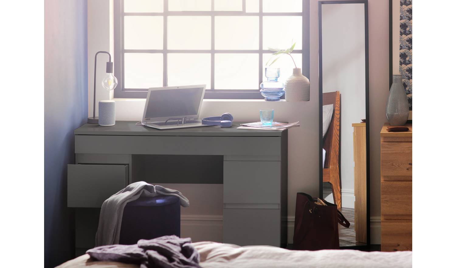 Argos Home Jenson 5 Drawer Dressing Table Desk - Grey Gloss