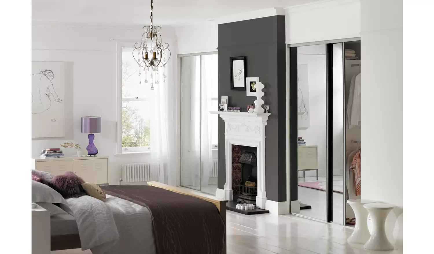 Spacepro Silver Frame Mirror Sliding Door 36Inch