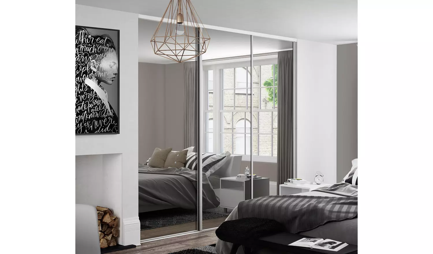 Spacepro Shaker White Frame Mirror Sliding Door Kit W2592mm