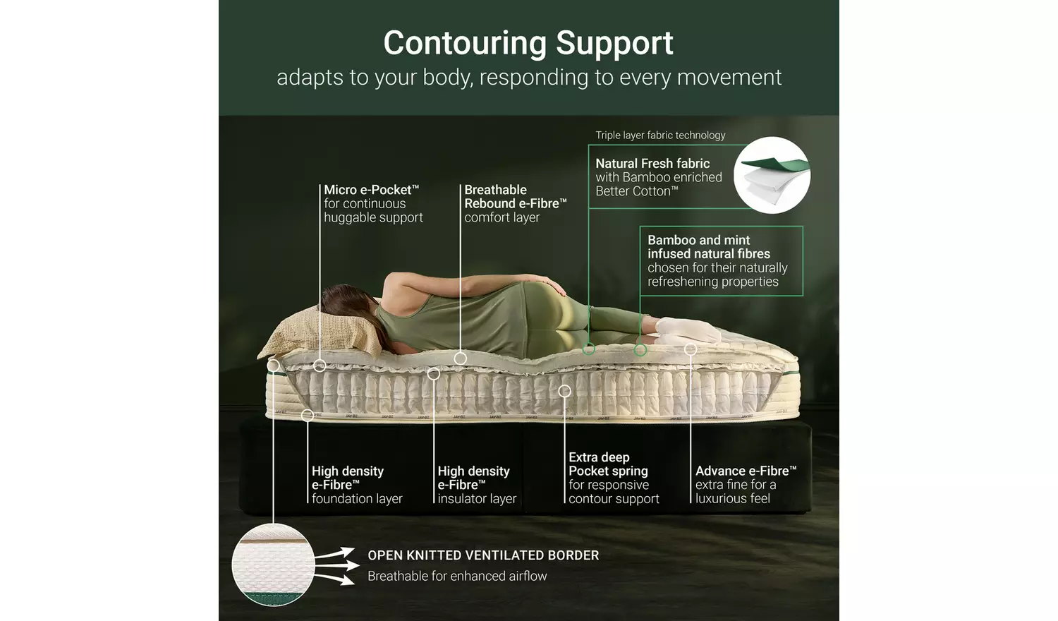 Jay-Be Natural Fresh Bamboo Hybrid 2000 Mattress - Double