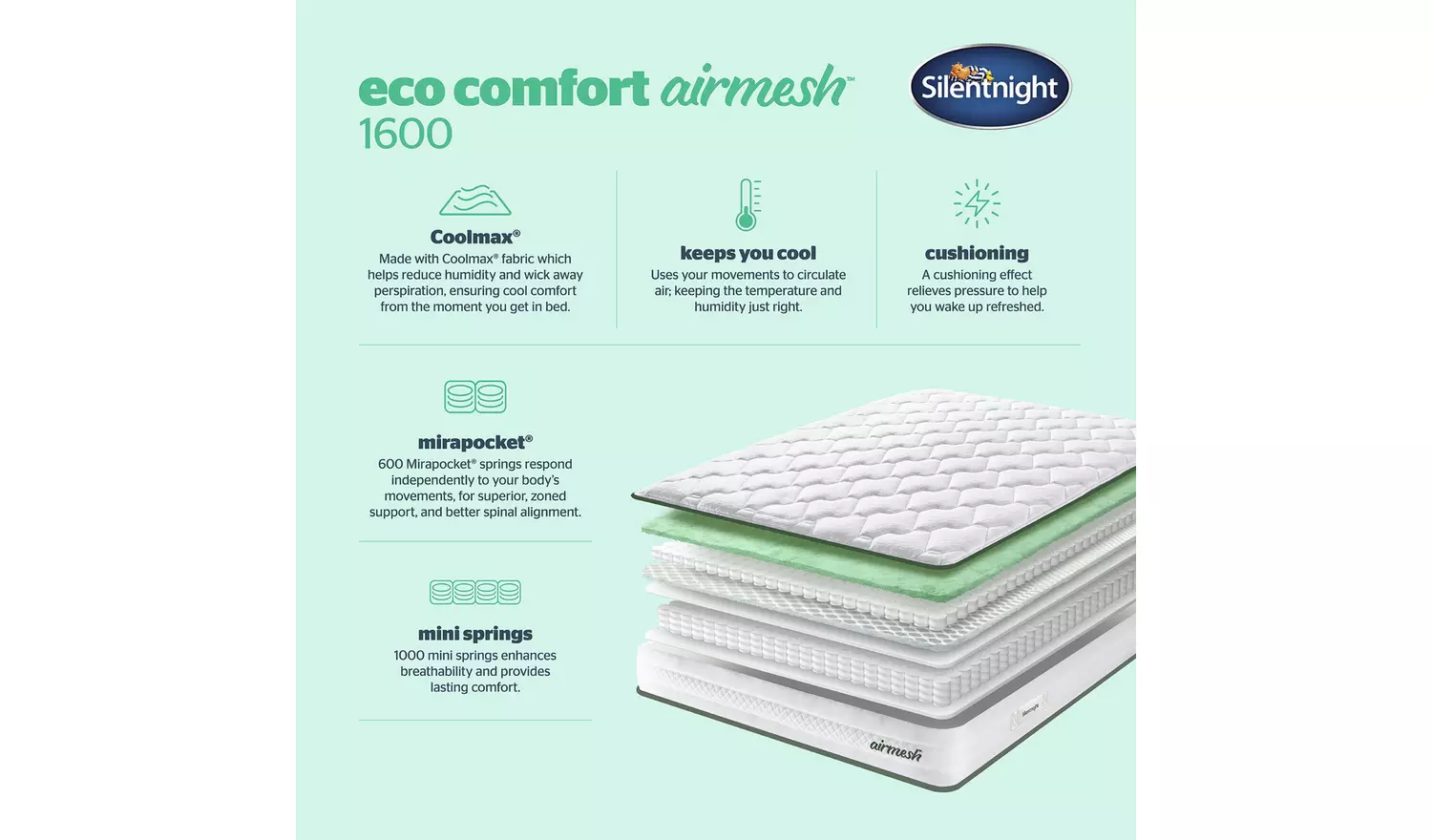 Silentnight Airmesh comfort 1600 Pocket Mattress - Double