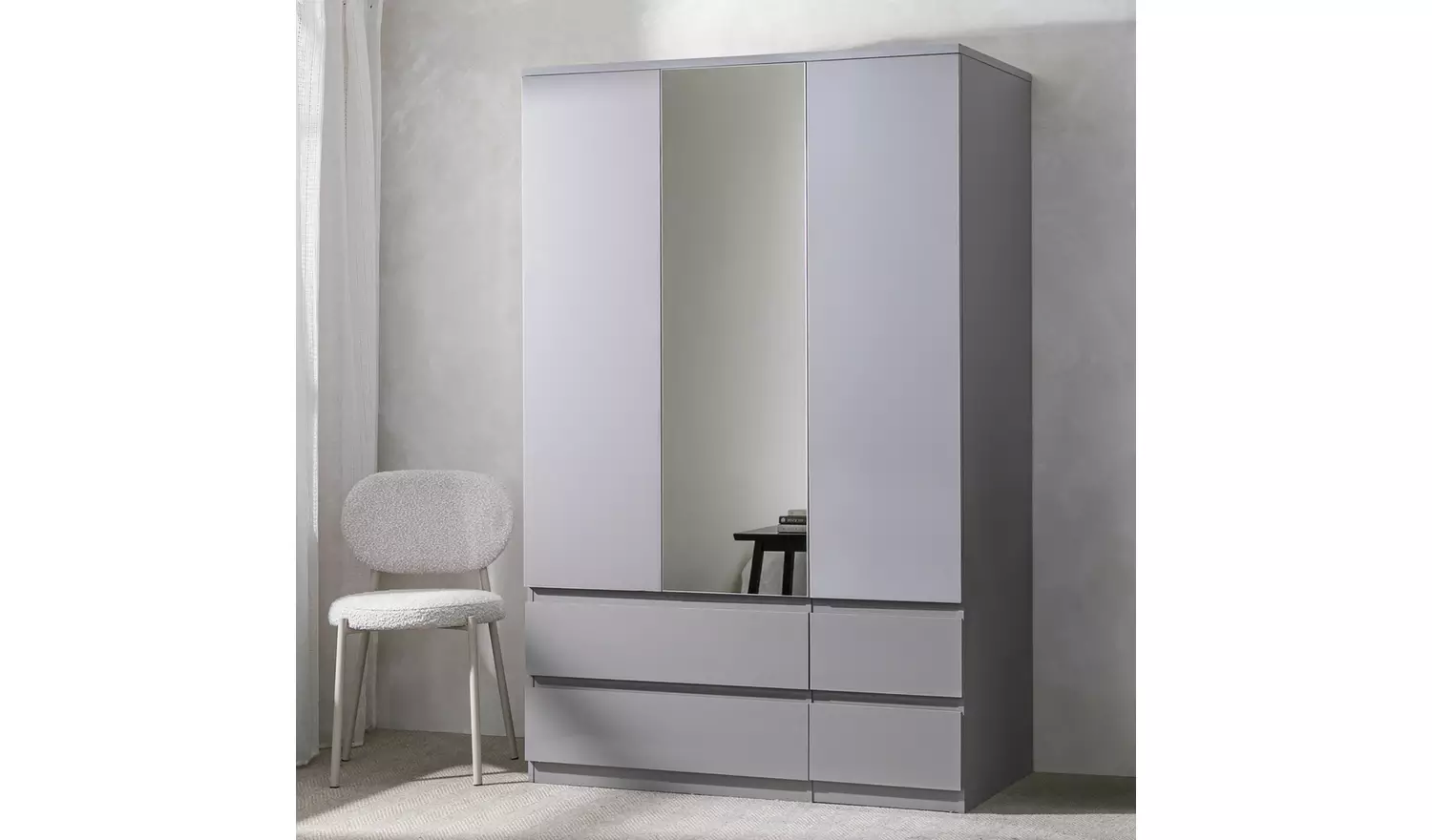Argos Jenson 3 Door 4 Drawer Mirror Wardrobe - Grey Gloss