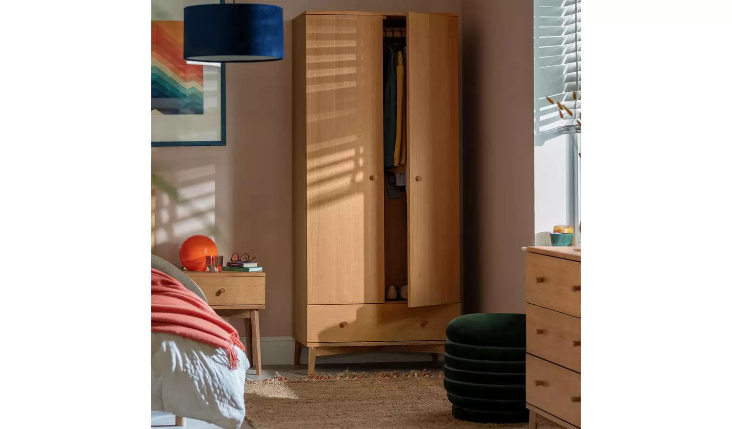 Habitat Kirk 2 Door 1 Drawer Wardrobe - Walnut