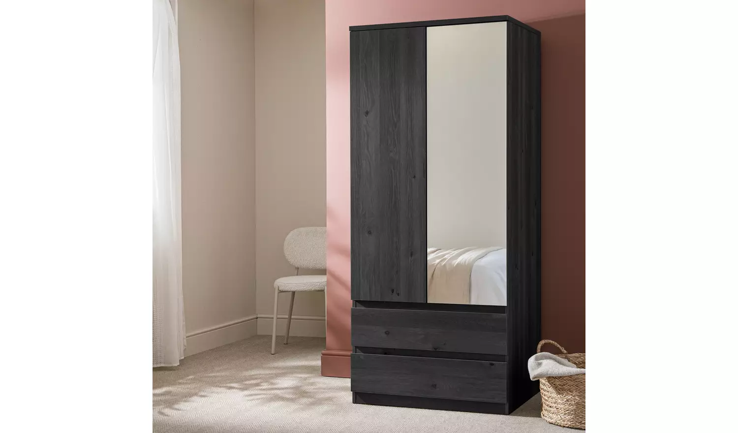Argos Jenson 2 Door 2 Drawer Mirror Wardrobe - Black Brown