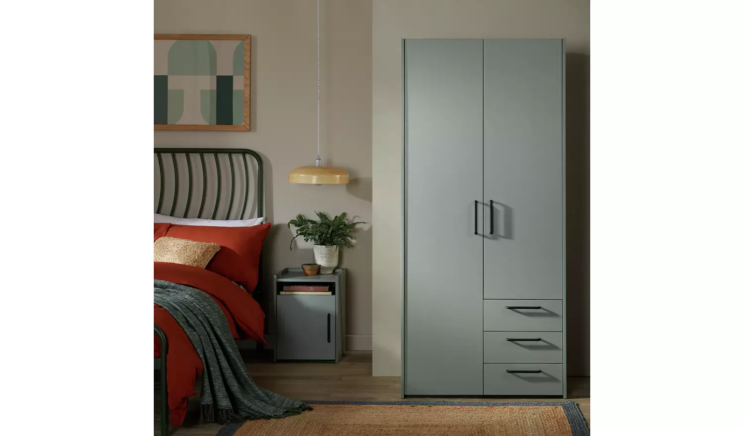 Habitat Oldham 2 Door 3 Drawer Wardrobe - Green