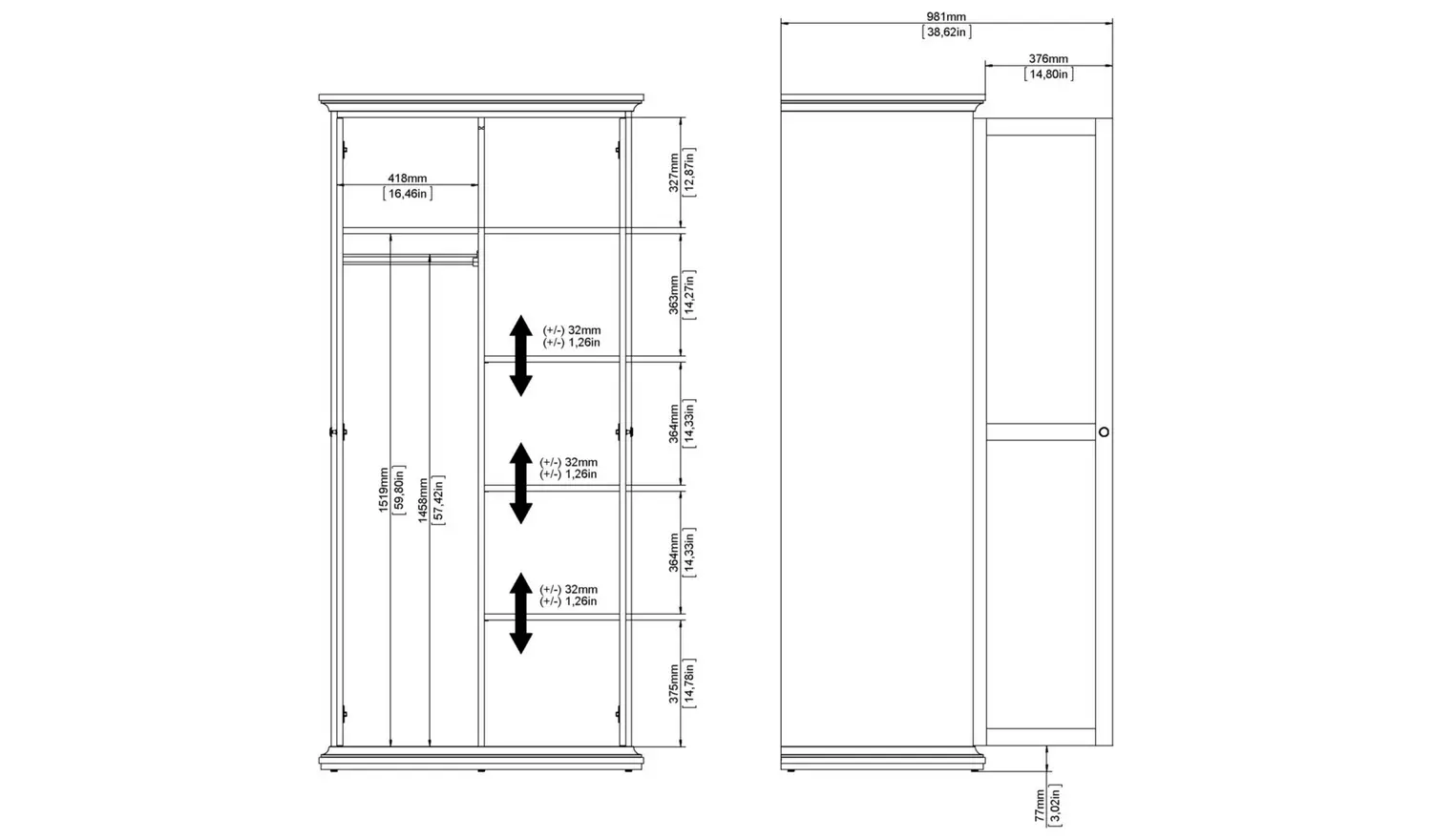 Tvilum Paris 2 Door Wardrobe - White