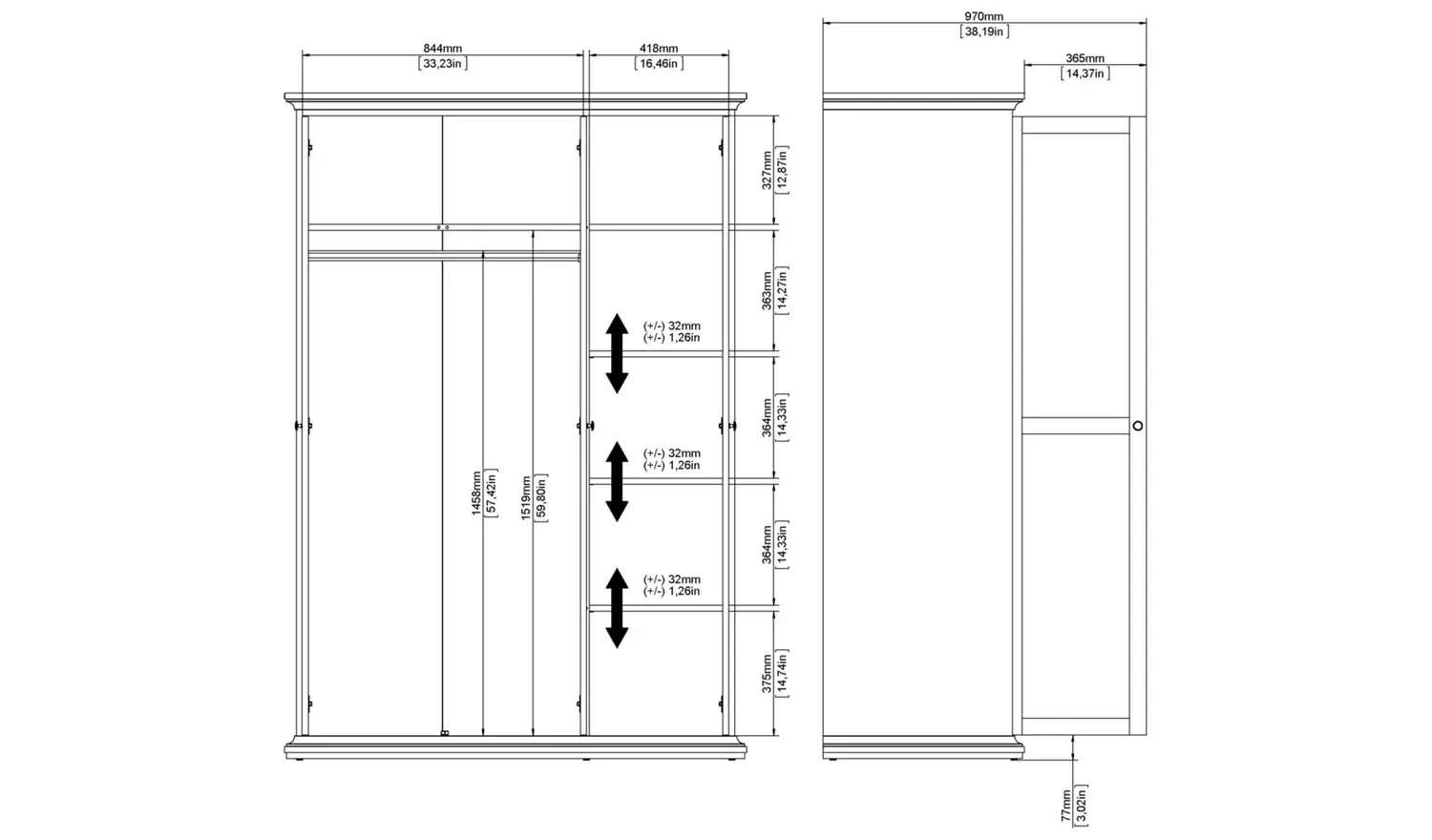 Tvilum Paris 3 Door Wardrobe - White