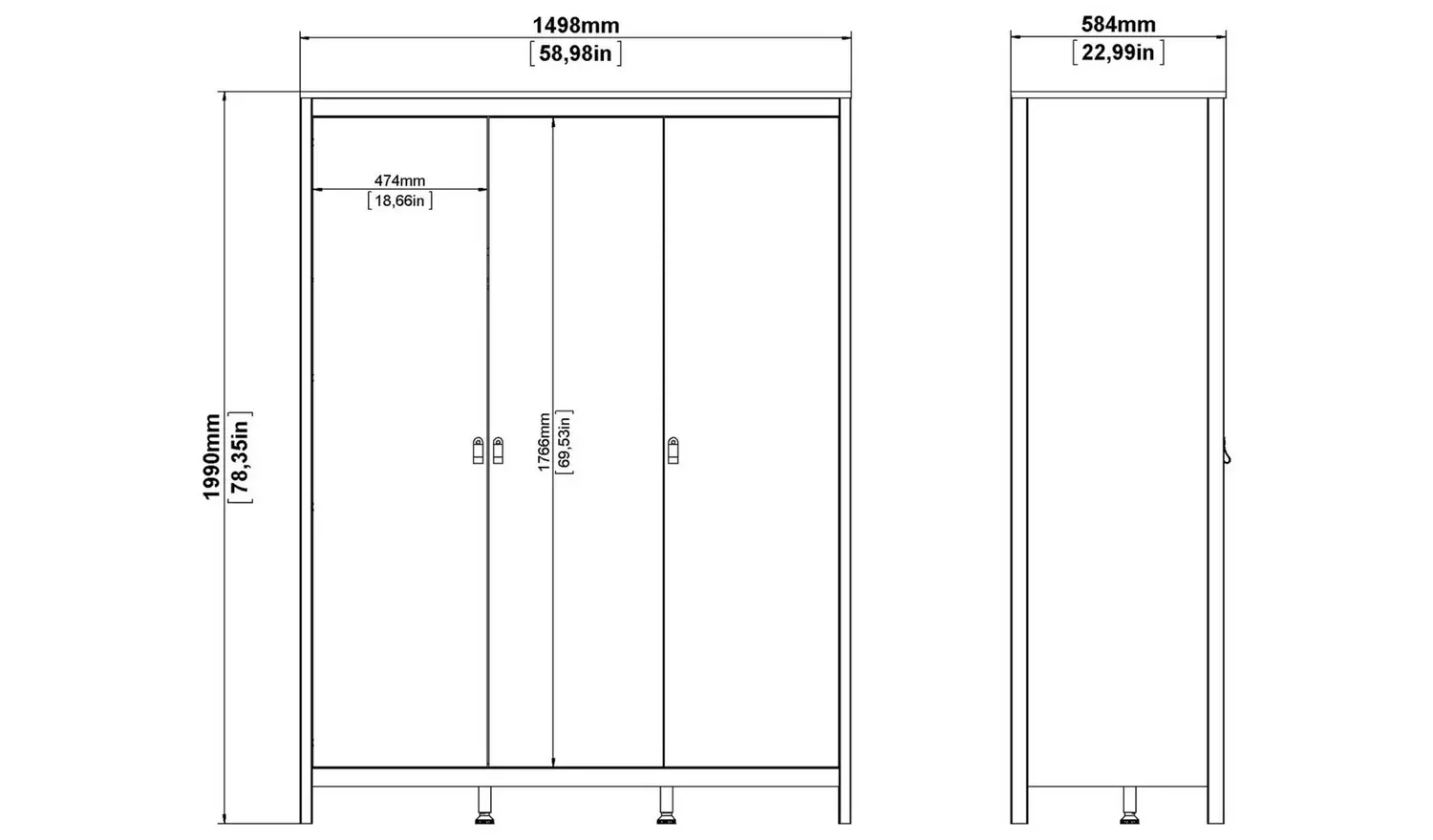 Tvilum Madrid 3 Door Wardrobe - White
